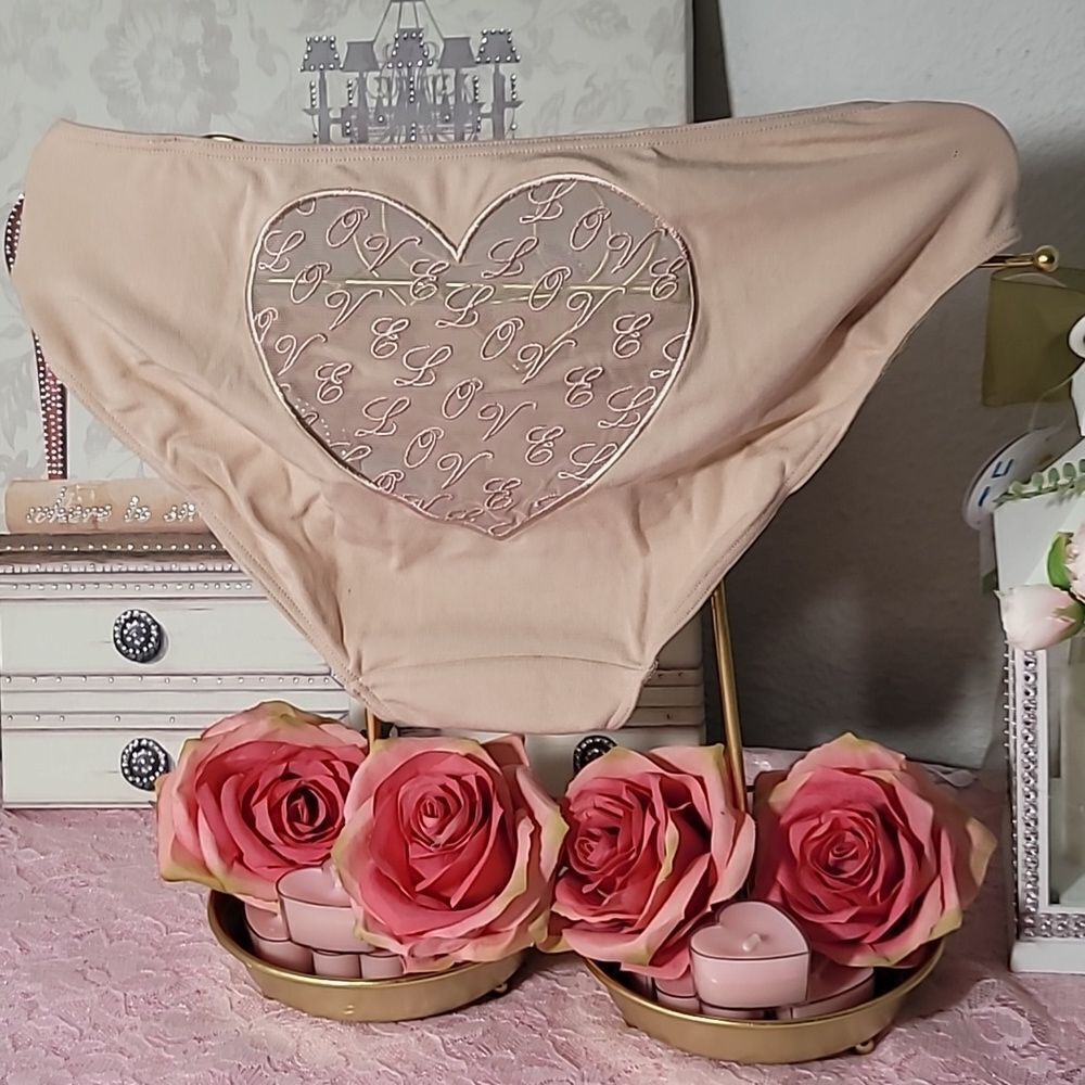 VICTORIA'S SECRET beige Heart with Logo Bikini Panties NWT 1898